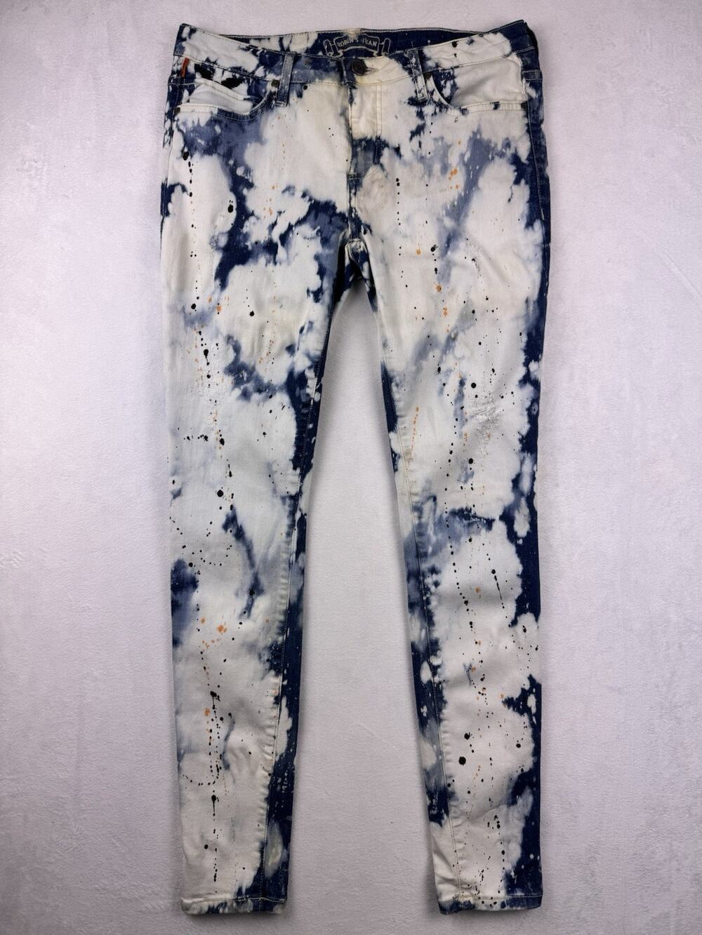Robin’s Jean Bleached Paint Splatter Jeans Men’s Size 31x30 Blue White Denim